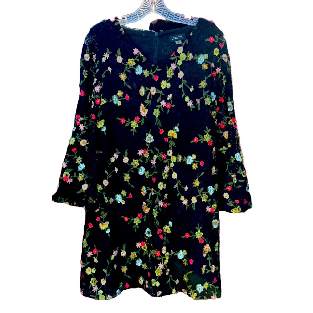 Floral Embroidered Kids Dress - Black